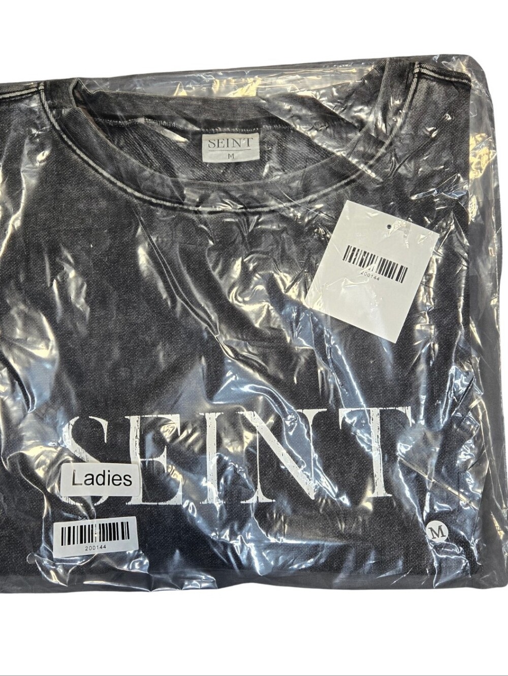 NWT Women Acid Washed "Seint" make up brand Black Cropped Sweatshirt Medium - Picture 4 of 5